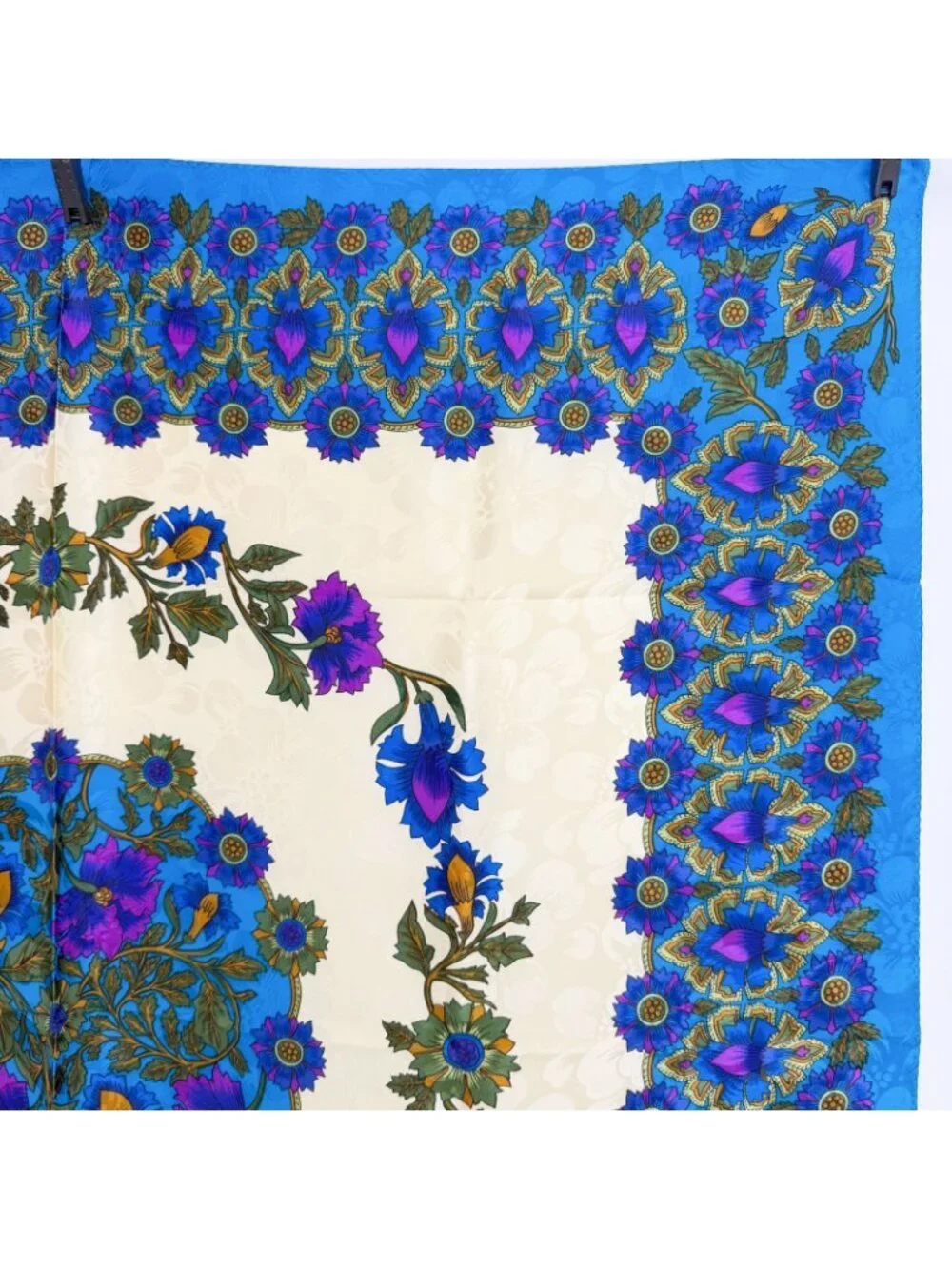 Dior Floral Arabesque Border Scarf Silk Blue Multicolor Vintage